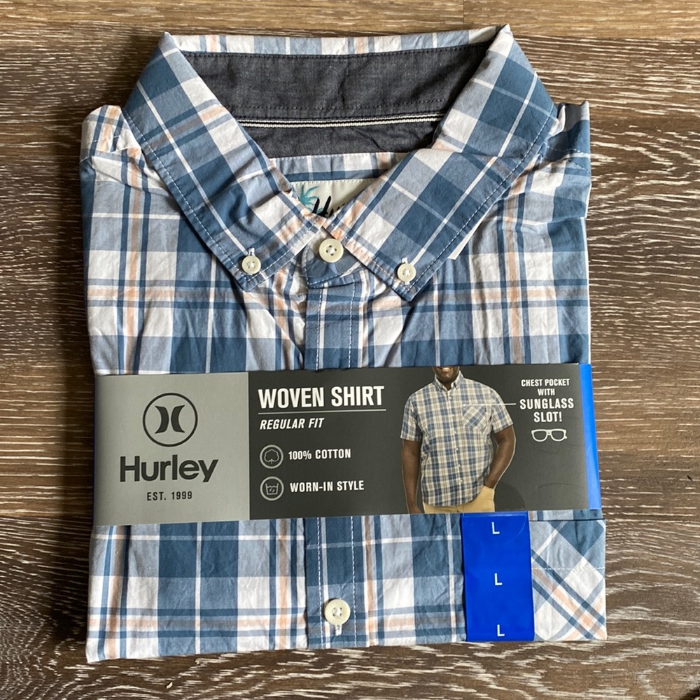 Hurley Button-down Mens Shirt Regular Fit 100% Cotton Sunglass Chest Pocket